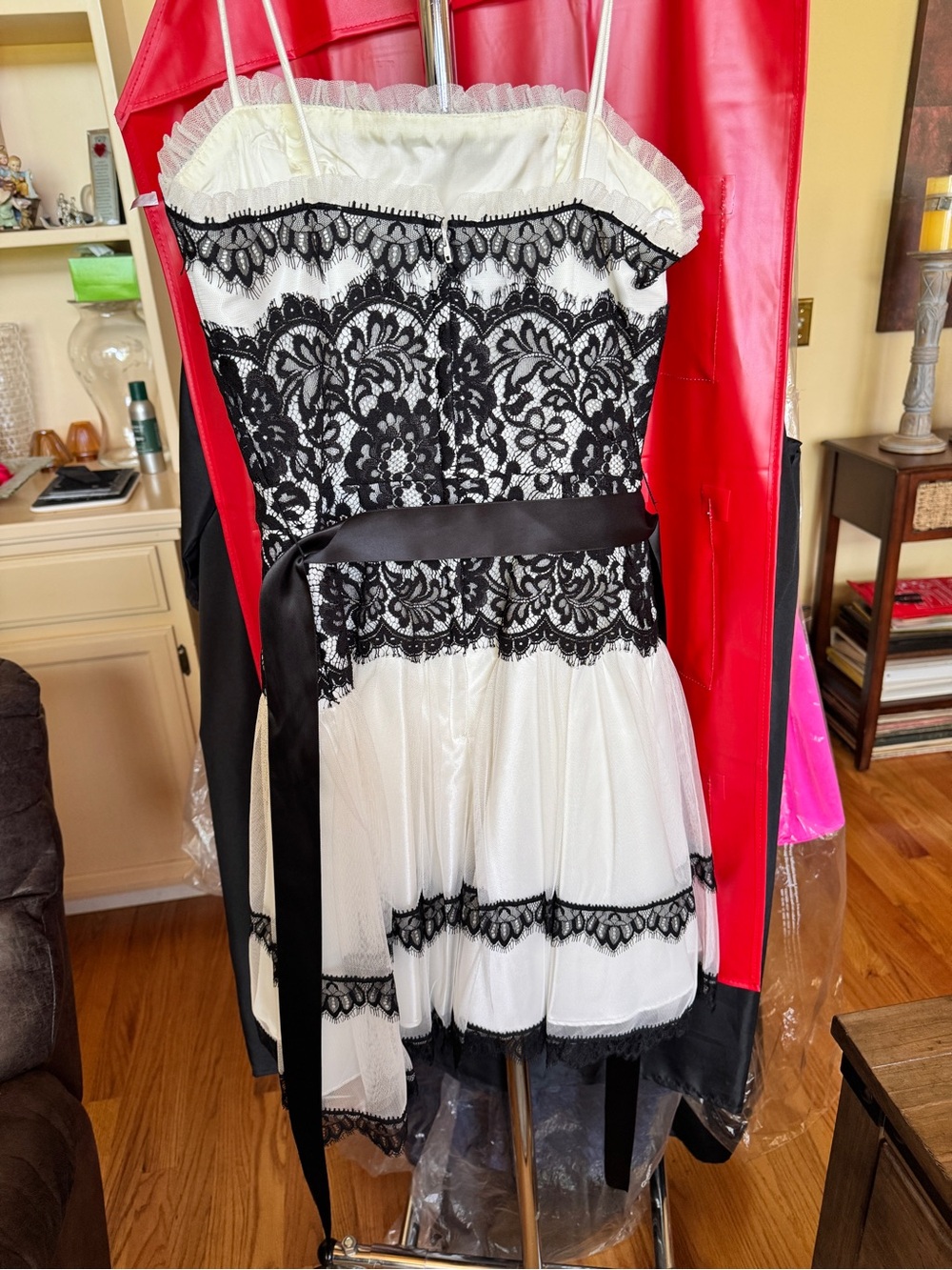 Jessica McClintock Ivory Label Dress with Black Logo